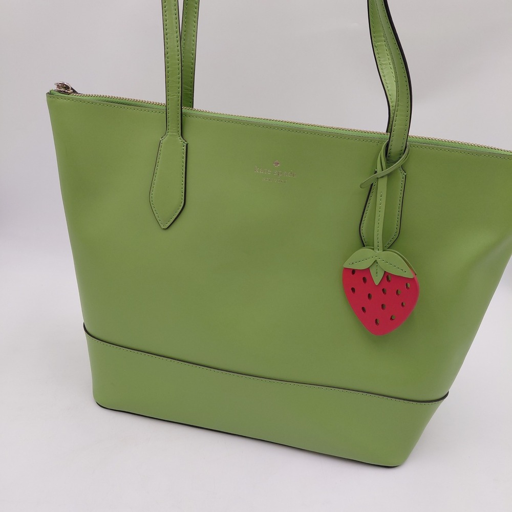 Kate Spade New York Kelly Green Leather Tote Bag Strawberry Charm WKRU7035 Purse